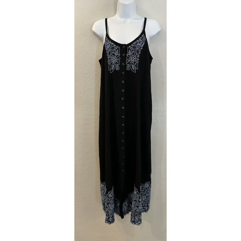 Button Down Embroidered Lace Bohemian Dress 90’s Western Coastal Cowgirl - Picture 2 of 15